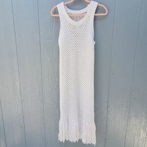 Michael Kors Fringe Cotton Open Knit Fringe Midi Dress Cover Up Beach Resortwear